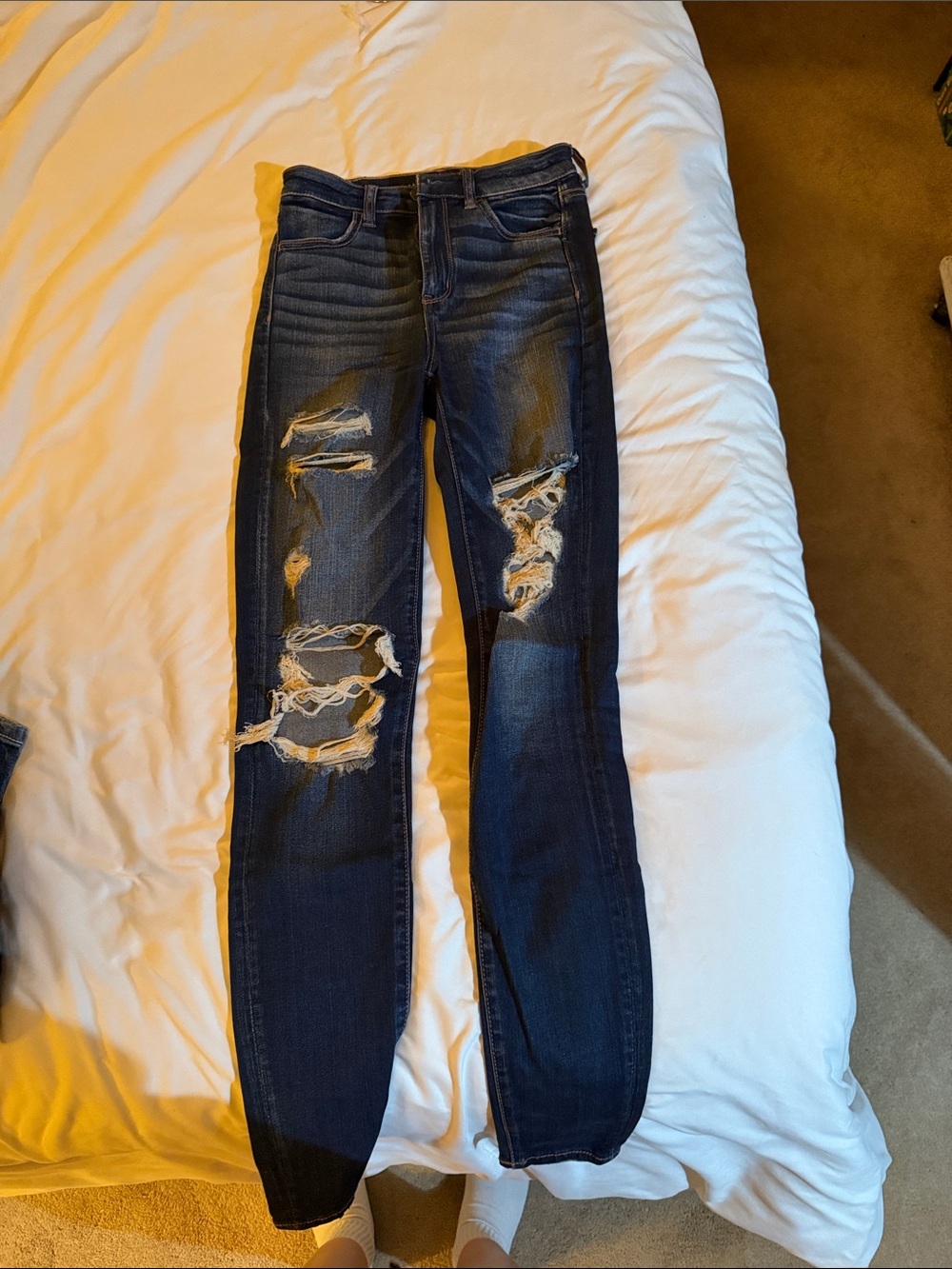 American Eagle Outfitters Dark Blue Ripped Skinny Jeans